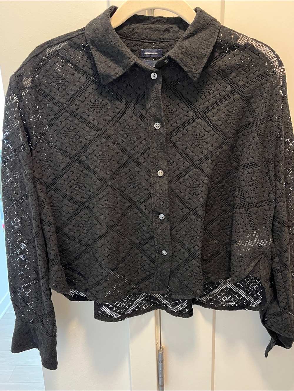 GAP Black Cropped Lace Crochet Shirt